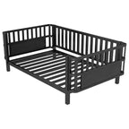 Cadre de lit plateforme enfant taille jumeau, lit pour tout-petits, lit de jour pour enfants, profil bas en métal avec barrières latérales amovibles
