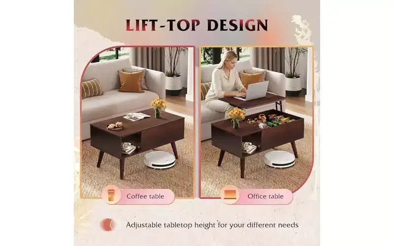 Table basse relevable avec rangement pour salon - Petite table basse de salle à manger moderne en bois
