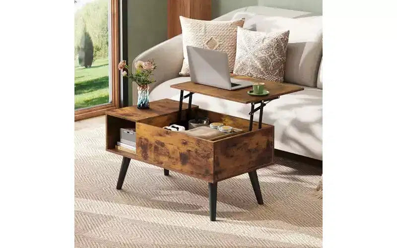 Table basse relevable avec rangement pour salon - Petite table basse de salle à manger moderne en bois