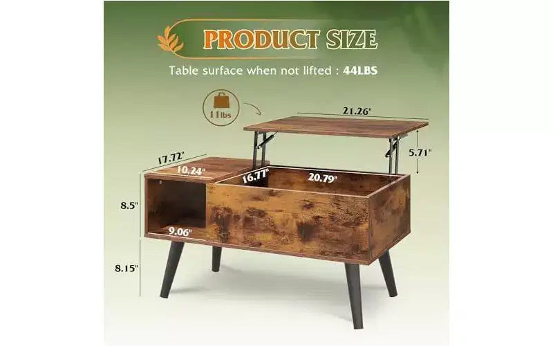 Table basse relevable avec rangement pour salon - Petite table basse de salle à manger moderne en bois