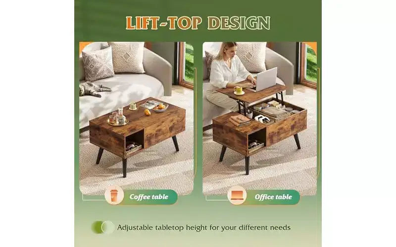 Table basse relevable avec rangement pour salon - Petite table basse de salle à manger moderne en bois