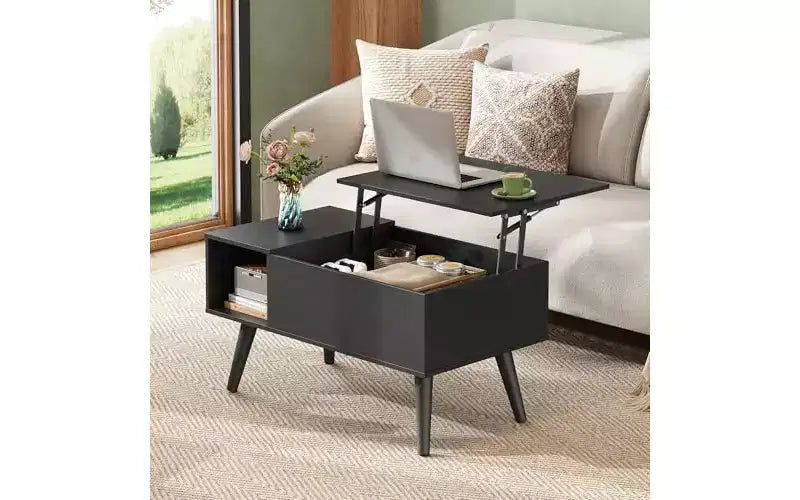 Table basse relevable avec rangement pour salon - Petite table basse de salle à manger moderne en bois