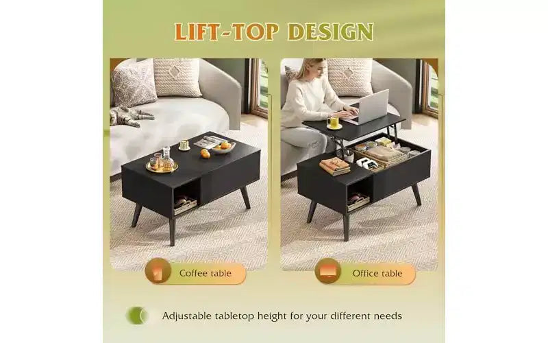 Table basse relevable avec rangement pour salon - Petite table basse de salle à manger moderne en bois