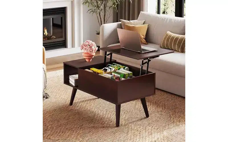 Table basse relevable avec rangement pour salon - Petite table basse de salle à manger moderne en bois