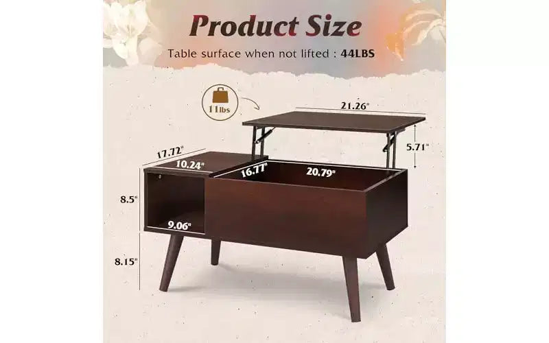 Table basse relevable avec rangement pour salon - Petite table basse de salle à manger moderne en bois