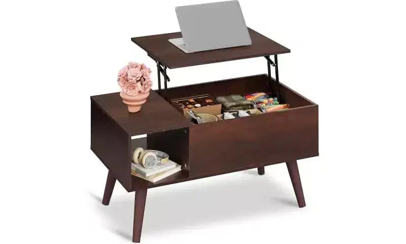 Table basse relevable avec rangement pour salon - Petite table basse de salle à manger moderne en bois