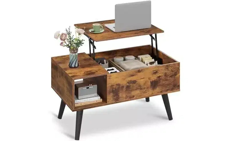 Table basse relevable avec rangement pour salon - Petite table basse de salle à manger moderne en bois