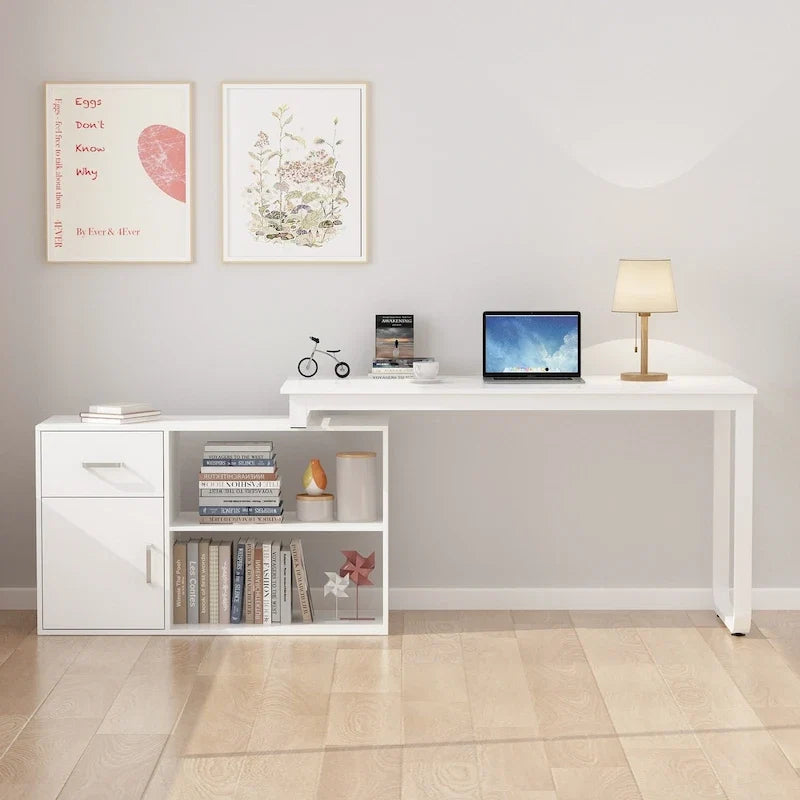 Bureau d'angle réversible blanc pivotant Bureau d'ordinateur