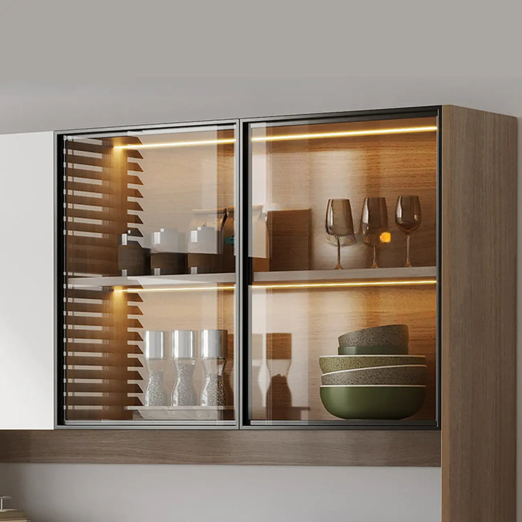 Buffet vaisselier en bois et verre avec partie haute
