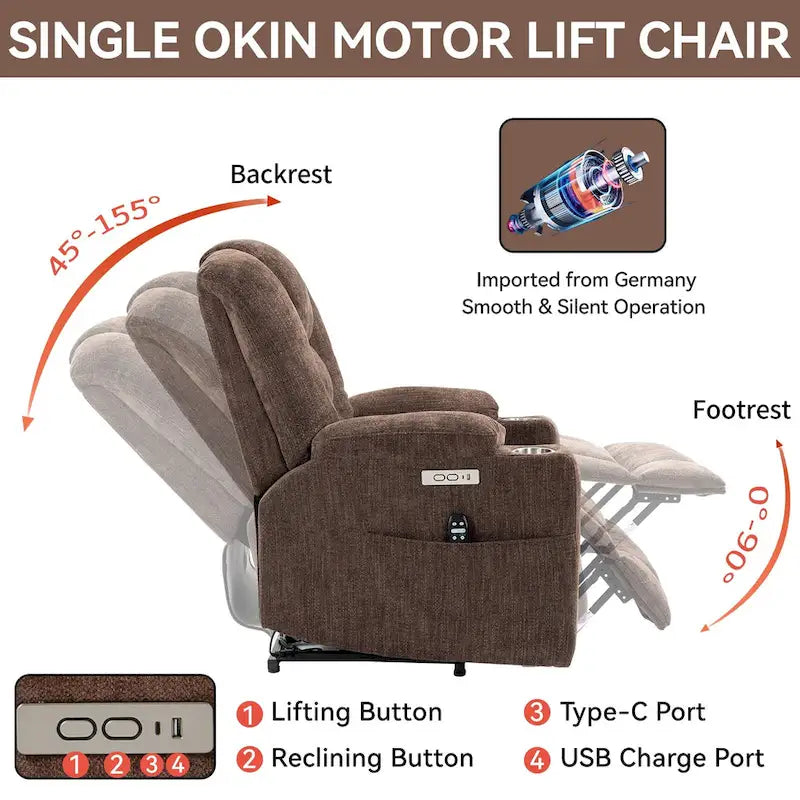 Fauteuil inclinable Power Lift avec massage et chaleur, fauteuils inclinables larges et rembourrés Lazy Boy avec ports USB, Type C et 2 porte-gobelets en acier