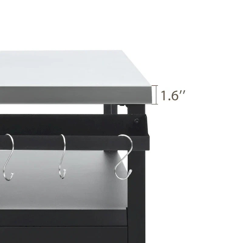 Ilot de cuisine extérieur avec plateau en acier inoxydable, table de chariot de barbecue en métal avec armoire de rangement - S.O.