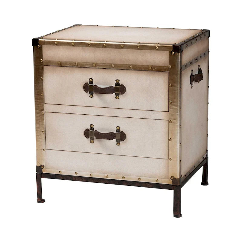 Table d'appoint/Malle de rangement en toile effet vieilli Laura