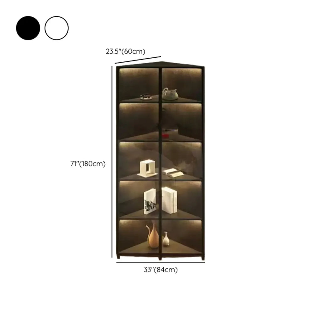 Meuble d'angle d'exposition moderne en bois et métal gris avec porte vitrée