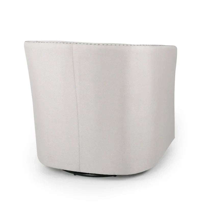 Fauteuil pivotant, style baril rond classique, tissu beige blé