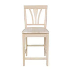 Tabouret de bar à hauteur de comptoir Fanback 24", bois d'hévéa massif non fini, sans accoudoirs, capacité 250 lb