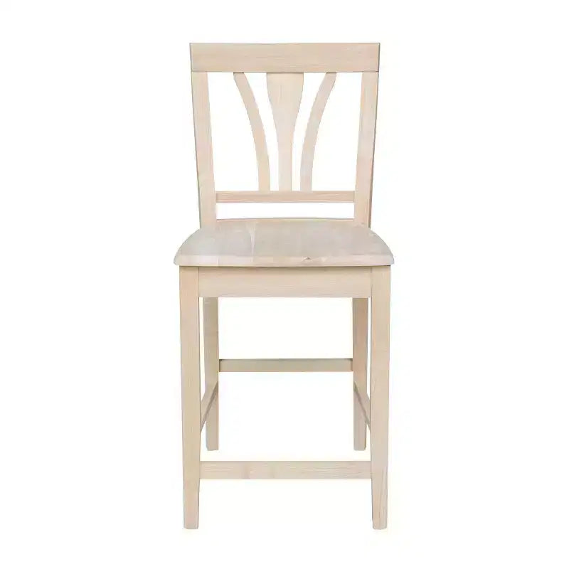 Tabouret de bar à hauteur de comptoir Fanback 24", bois d'hévéa massif non fini, sans accoudoirs, capacité 250 lb