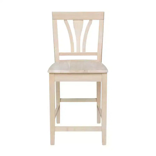 Tabouret de bar à hauteur de comptoir Fanback 24", bois d'hévéa massif non fini, sans accoudoirs, capacité 250 lb