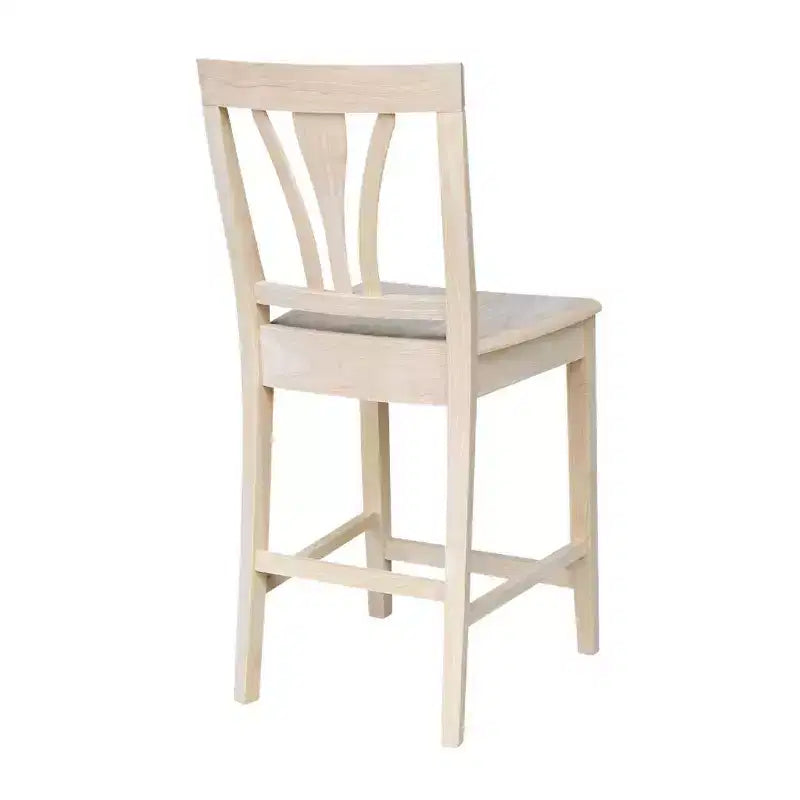 Tabouret de bar à hauteur de comptoir Fanback 24", bois d'hévéa massif non fini, sans accoudoirs, capacité 250 lb