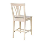 Tabouret de bar à hauteur de comptoir Fanback 24", bois d'hévéa massif non fini, sans accoudoirs, capacité 250 lb