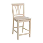 Tabouret de bar à hauteur de comptoir Fanback 24", bois d'hévéa massif non fini, sans accoudoirs, capacité 250 lb
