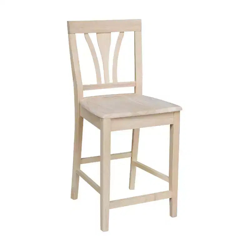 Tabouret de bar à hauteur de comptoir Fanback 24", bois d'hévéa massif non fini, sans accoudoirs, capacité 250 lb