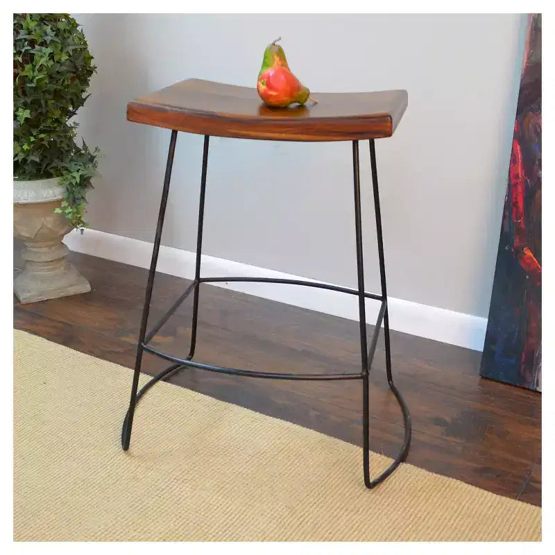Lot de 2 tabourets de bar à hauteur de comptoir, 61 cm, en métal et bois de manguier, sans dossier, couleur châtaigne