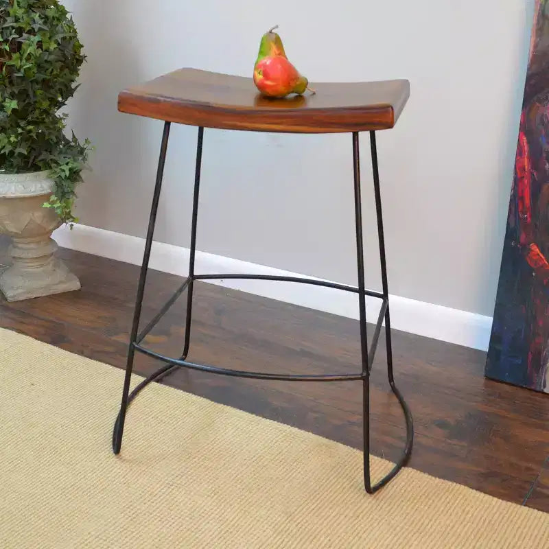 Lot de 2 tabourets de bar à hauteur de comptoir, 61 cm, en métal et bois de manguier, sans dossier, couleur châtaigne