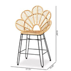 Tabouret de bar hauteur comptoir en rotin et métal Naturel/Noir - Style bohème, Hauteur d'assise 62 cm