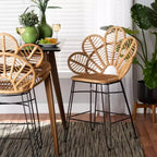 Tabouret de bar hauteur comptoir en rotin et métal Naturel/Noir - Style bohème, Hauteur d'assise 62 cm