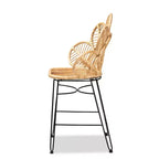 Tabouret de bar hauteur comptoir en rotin et métal Naturel/Noir - Style bohème, Hauteur d'assise 62 cm