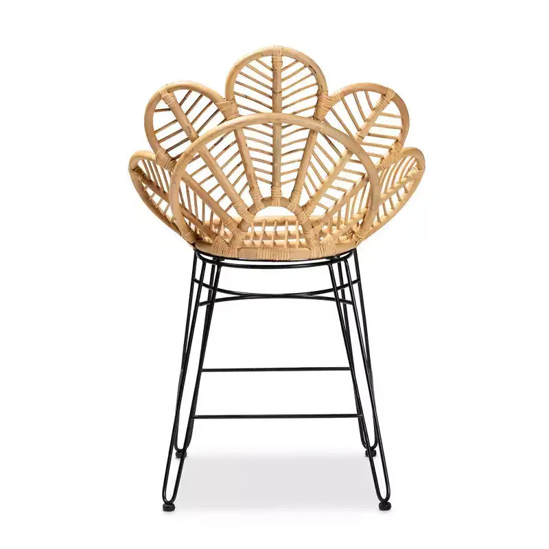 Tabouret de bar hauteur comptoir en rotin et métal Naturel/Noir - Style bohème, Hauteur d'assise 62 cm