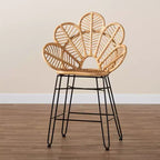 Tabouret de bar hauteur comptoir en rotin et métal Naturel/Noir - Style bohème, Hauteur d'assise 62 cm