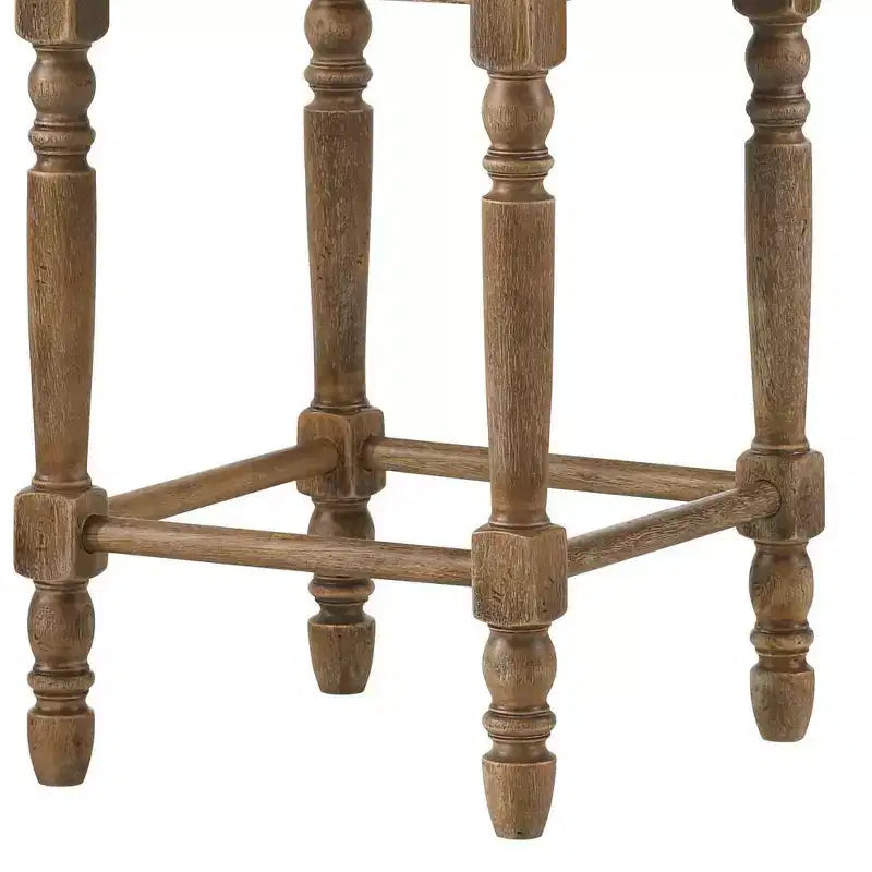 Tabouret de bar hauteur comptoir Tissu beige/Finition chêne vieilli - Revêtement en lin, Clous décoratifs, Structure en bois