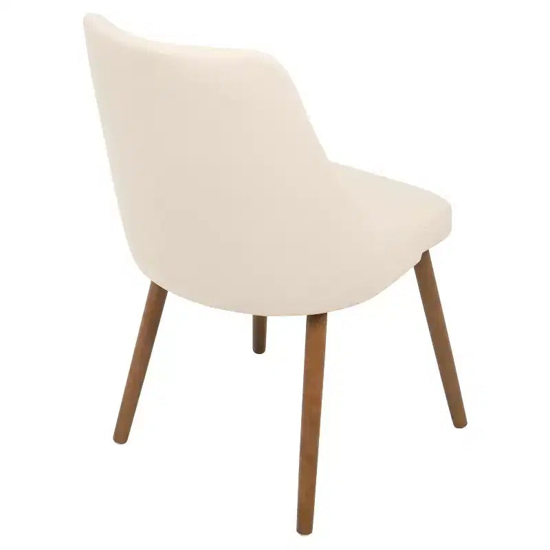 Chaise de salle à manger moderne du milieu du siècle Crème - Rembourrée, finition noyer, similicuir