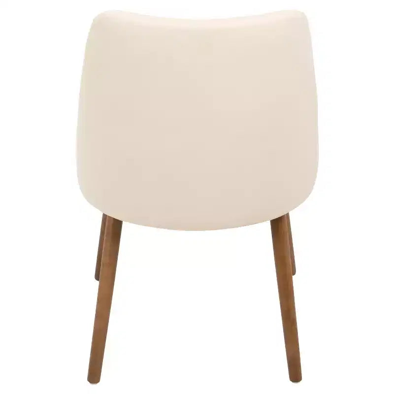 Chaise de salle à manger moderne du milieu du siècle Crème - Rembourrée, finition noyer, similicuir