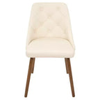 Chaise de salle à manger moderne du milieu du siècle Crème - Rembourrée, finition noyer, similicuir