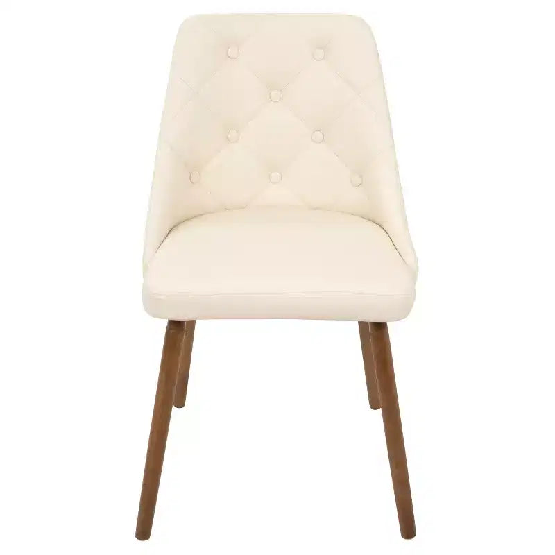 Chaise de salle à manger moderne du milieu du siècle Crème - Rembourrée, finition noyer, similicuir