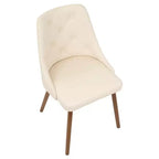 Chaise de salle à manger moderne du milieu du siècle Crème - Rembourrée, finition noyer, similicuir