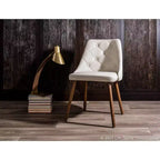 Chaise de salle à manger moderne du milieu du siècle Crème - Rembourrée, finition noyer, similicuir