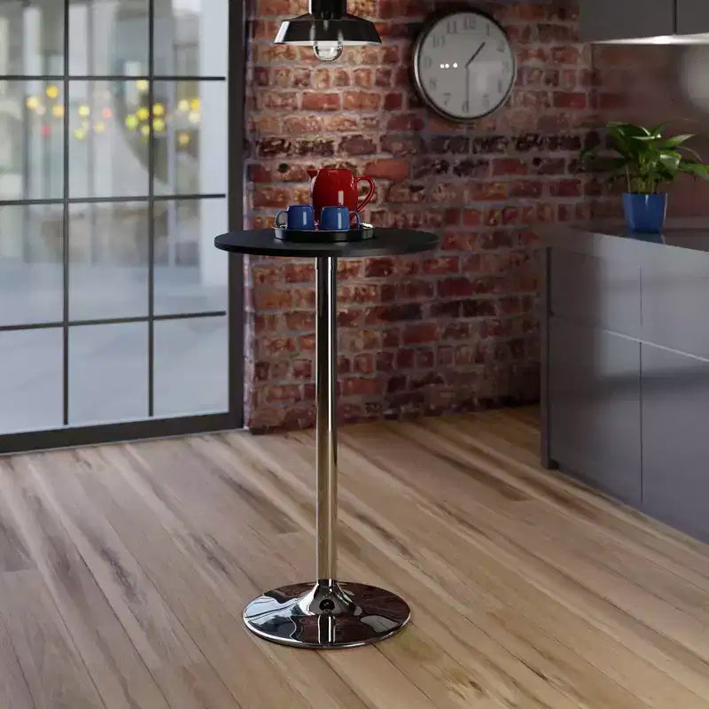 Table de pub ronde de 60 cm de hauteur bar avec pieds en métal chromé noir