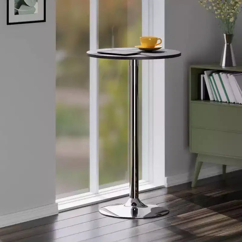 Table de pub ronde de 60 cm de hauteur bar avec pieds en métal chromé noir