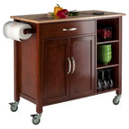 Chariot de cuisine bois/noyer/naturel - Unité de rangement mobile avec porte-serviettes, cadre en bois dur