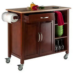 Chariot de cuisine bois/noyer/naturel - Unité de rangement mobile avec porte-serviettes, cadre en bois dur
