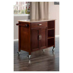 Chariot de cuisine bois/noyer/naturel - Unité de rangement mobile avec porte-serviettes, cadre en bois dur
