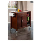Chariot de cuisine bois/noyer/naturel - Unité de rangement mobile avec porte-serviettes, cadre en bois dur