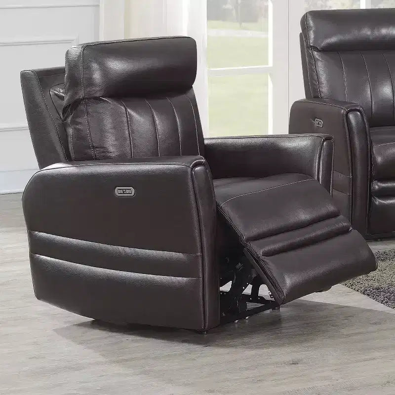 Fauteuil Inclinable Électrique Marron : Accent Contemporain avec Port USB, Mousse Haute Densité, Fini Lustré, Rembourré