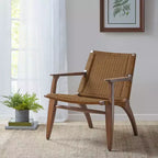 Fauteuil d'appoint dossier en rotin naturel, cadre en acajou