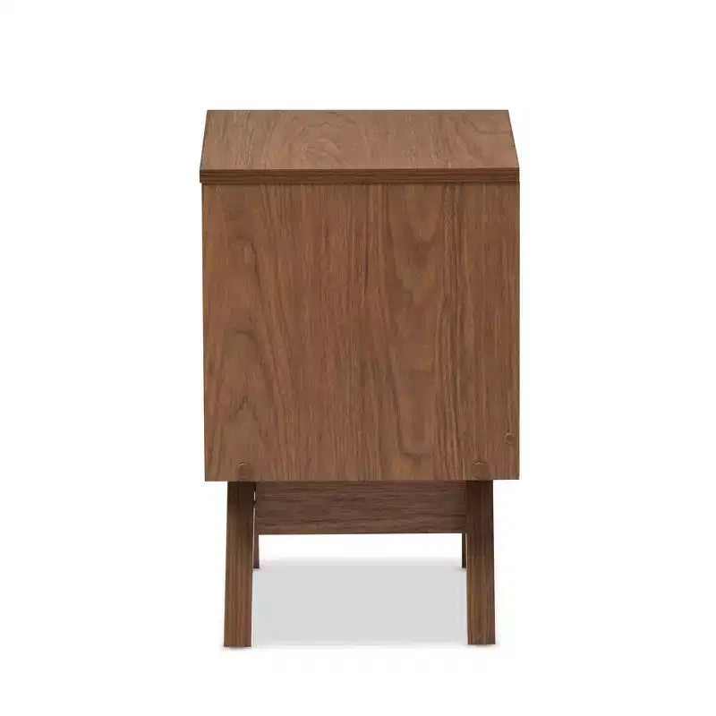 Table de chevet de rangement Mid-Century Modern en bois à 2 tiroirs avec pieds évasés