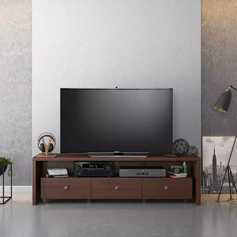 Meuble TV pour téléviseurs jusqu'à 70" Marron - Hickory : Console moderne avec rangement, finition mate