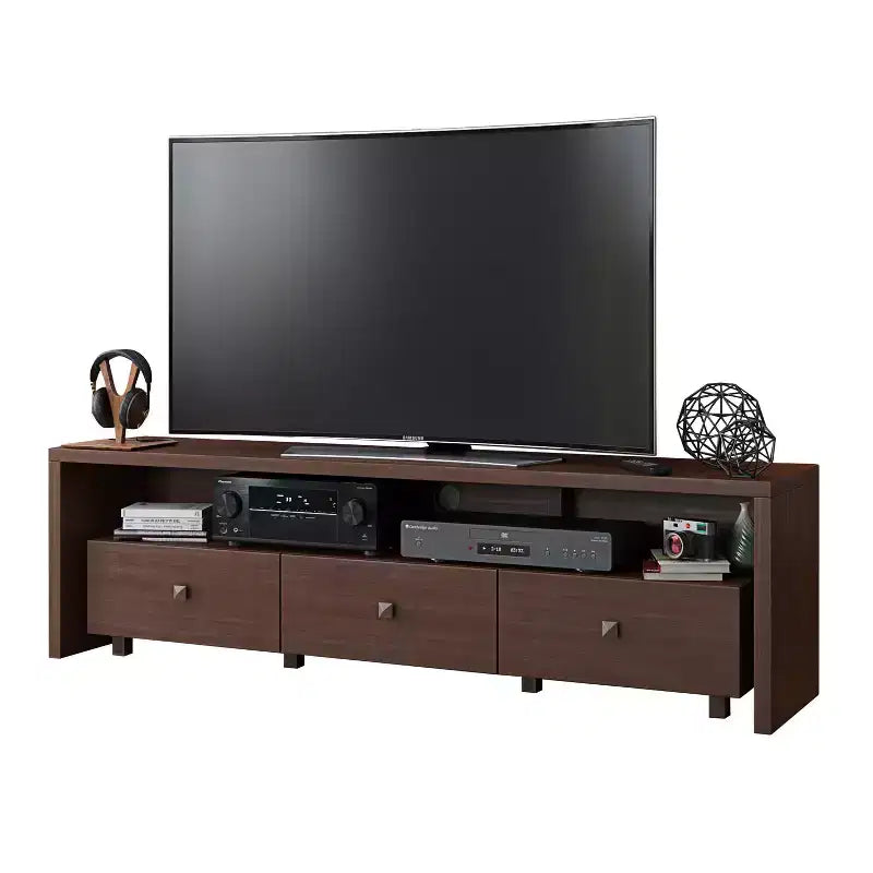 Meuble TV pour téléviseurs jusqu'à 70" Marron - Hickory : Console moderne avec rangement, finition mate